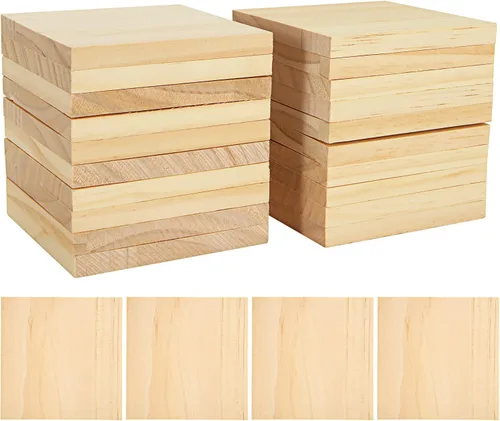 Vista 9 de Acrux7 Paquete de 24 cuadrados de madera de 4 x 4 pulgadas para pinturas, paneles de madera sin terminar, cuadrados de pino natural, tableros