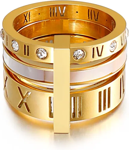 Vista 2 de Jaline - Anillo giratorio 3 en 1 con circonia cúbica y acero inoxidable para mujeres y niñas, números romanos