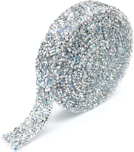 Vista 7 de Dowarm Cinta de diamantes de imitación de 3 yardas, rollo de cinta de diamantes de imitación, envoltura de malla con diamantes de imitación