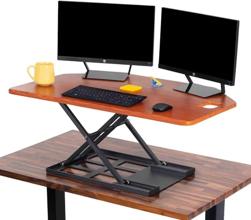 Vista 7 de X-Elite Pro - Convertidor de escritorio de esquina de 40 pulgadas con elevación neumática, elevador ajustable para sentarse a pie, escritorios