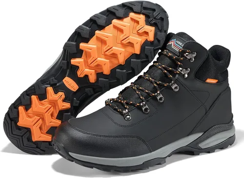 Vista 4 de HISEA Botas de senderismo para hombre impermeables, botas de cuero ligeras medias para hombres, zapatillas de tobillo transpirables para escalada al