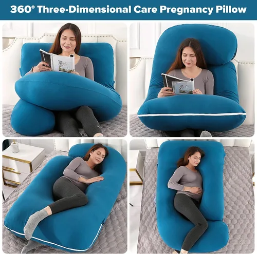 Vista 3 de Almohada de embarazo de cuerpo completo de 57 pulgadas, almohada de maternidad con funda extraíble lavable, soporte para dormir para piernas