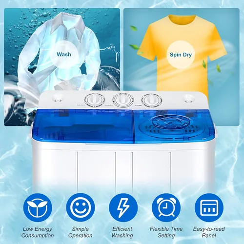 Vista 2 de COSTWAY Lavadora Portátil, Doble Tina de Capacidad de 22 Libras, Lavadora Compacta (13.2 Libras) y Centrifugadora (8.8 Libras) con Perillas