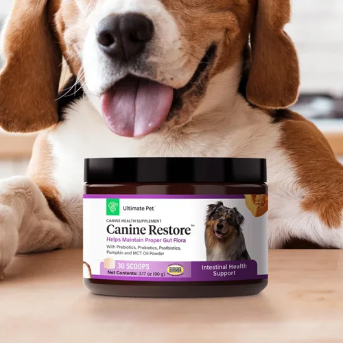 Vista 3 de Ultimate Pet Nutrition Canine Restore, suplemento de salud intestinal con prebióticos, probióticos y postbióticos para la salud digestiva y el apoyo