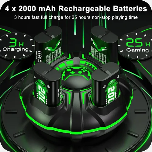 Vista 2 de Paquete de baterías recargables para mando Xbox, 4 baterías recargables de 2000 mAh para Xbox Controller Charger Station Battery Pack para Xbox
