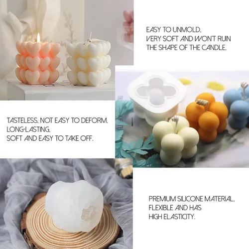 Vista 3 de EuTengHao Juego de moldes de vela de silicona para hacer velas con mechas de vela, molde de silicona 3D para cera de soja, jabón, pasteles, postres