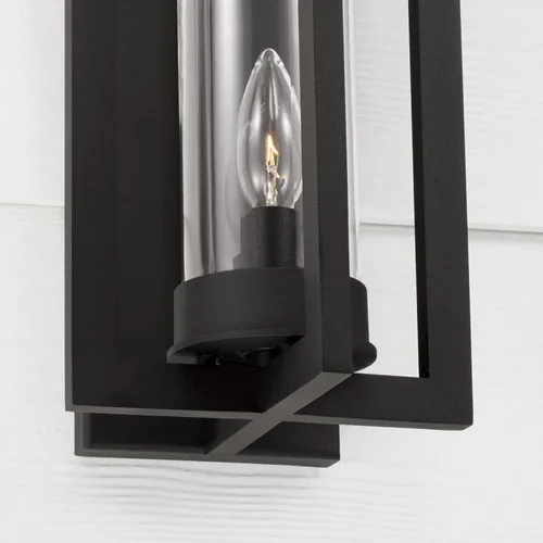 Vista 3 de Capital Lighting 948211BK Kent - Linterna de pared moderna con cilindro de vidrio transparente de línea vertical para exteriores, 1 luz de 60