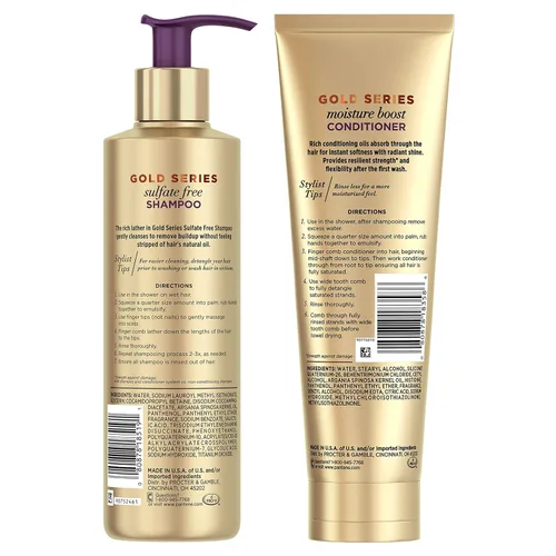 Vista 2 de Kit de champú y acondicionador sin sulfato Pantene, con aceite de argán, Serie Oro Pro-V, para cabello natural y rizado texturizado, 16.9 fl oz, kit