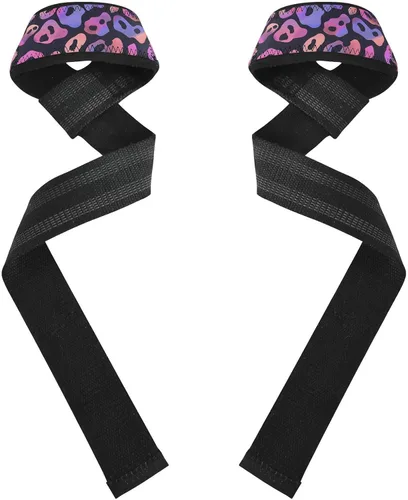 Correas de muñeca con estampado de leopardo degradado rosa y morado para levantamiento de pesas, culturismo, entrenamiento de fuerza acolchado de