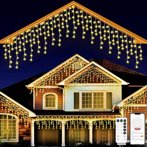 Vista 9 de SOSHOT Cadena de Luces de Navidad para Exteriores - 49 pies/15M 640 LED 8 Modos con Control Remoto y App, Luces de Navidad Impermeables para Patio