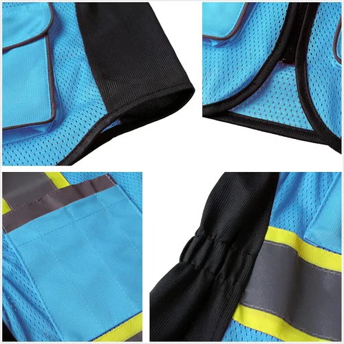 Vista 8 de Chaleco de seguridad para mujer, chaleco reflectante de alta visibilidad con 9 bolsillos múltiples y cremallera