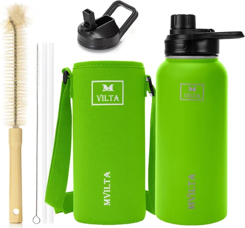 Vista 53 de Botella de agua aislada de acero inoxidable, botella de agua deportiva reutilizable al vacío de doble pared con accesorios de botella gratis