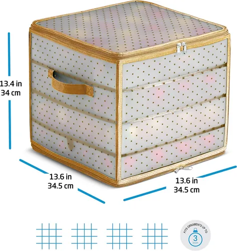 Vista 6 de ZOBER Caja de almacenamiento de plástico para adornos de Navidad, almacena 64 adornos de 3 pulgadas con bandejas individuales, caja