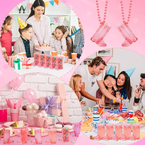 Vista 6 de YAXINRUI 12 lentes de bota de vaquera en collar de cuentas, vasos de plástico con gafas de despedida de soltera, collares para despedida de soltera