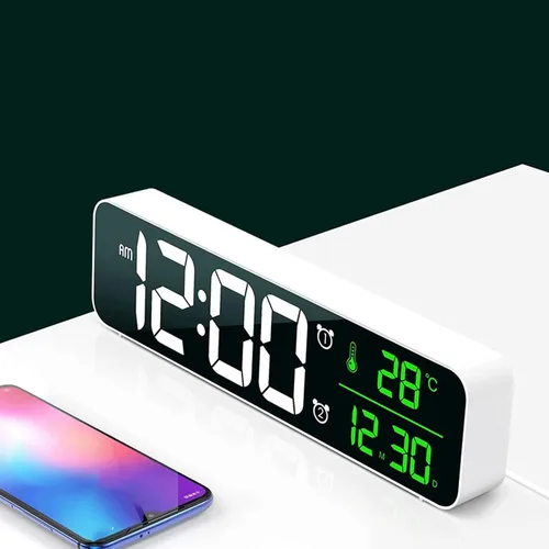 Vista 6 de GULRUH Alarm Clocks, Alarm Clock Digital Clock Temperature Date Display Desktop Mirror Clocks Desk Table Clock (Color White)