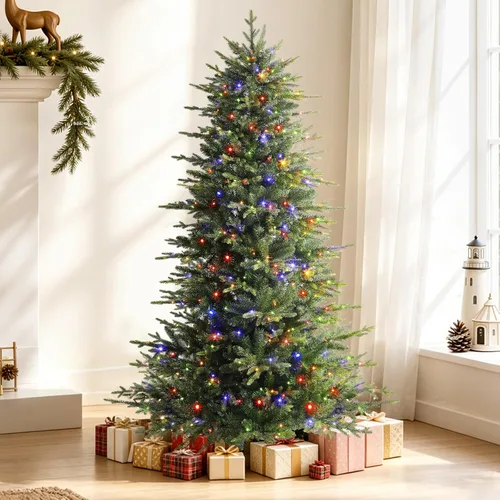 Vista 5 de SHareconn 4ft Prelit Artificial Aspen Christmas Tree with Remote Control 17 Modes & 330 Warm White & Multicolor Lights, 1869 PE & PVC Tips Full Xmas
