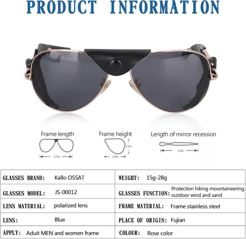 Vista 6 de OSSAT Gafas de sol polarizadas con protectores laterales de piel de vacuno a prueba de viento Gafas clásicas de pesca de montaña
