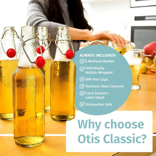 Vista 6 de Otis Classic Botellas de vidrio con tapas, juego de 6 botellas de vidrio transparentes con tapas de cerámica para almacenar kombucha, licor, jarabe