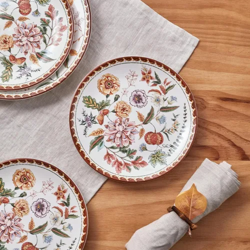 Vista 5 de Bico Blooming Moment - Juego de 4 platos para ensalada de 8.75 pulgadas de cerámica, platos de postre para ensalada, aperitivo, guarniciones, aptos