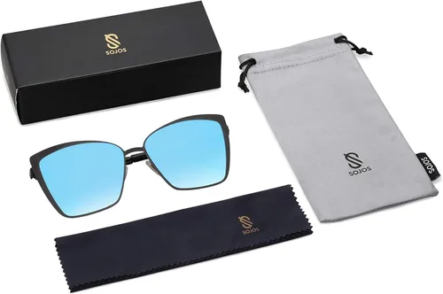 Vista 5 de SOJOS Cateye Sunglasses for Women Fashion Mirrored Lens Metal Frame SJ1086