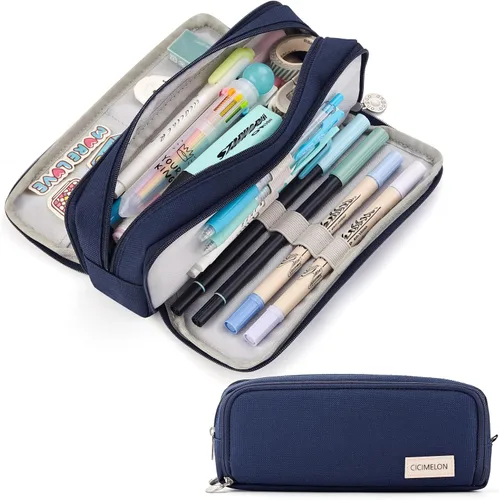 Vista 11 de CICIMELON Lapicera de gran capacidad con 3 compartimientos para la escuela, adolescente, niña y niño, hombre y mujer, beige