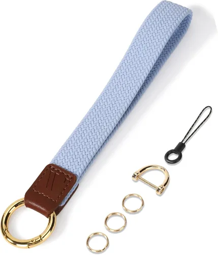 Vista 23 de WEESMILE Llavero de pulsera para mujer, cordón elástico para muñeca, funda de teléfono, cartera, tarjetas de identificación, Pescado - Negro