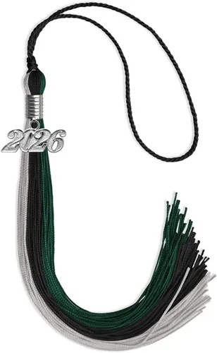 Vista 113 de Endea Graduation Borla de triple color con gota de fecha plateada (negro/dorado/granate, 2020)