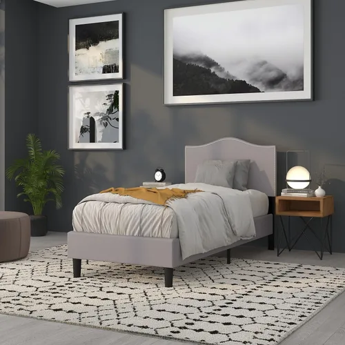 Vista 7 de Flash Furniture Bedford - Cabecero de cama doble tapizado con ribete de uñas en tela beige