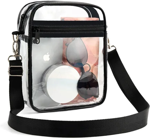 JOWURY Bolso cruzado transparente para mujer, bolso de concierto aprobado por estadios para festivales de música y eventos deportivos, Negro