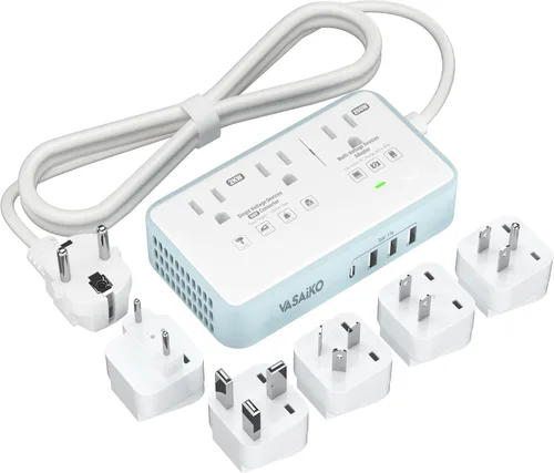 Vista 9 de Convertidor de voltaje de 220 V a 110 V de EE. UU. a Europa, convertidor de voltaje de 2000 W para viajes europeos con 3 puertos AC 2 USB-C 2 USB-A