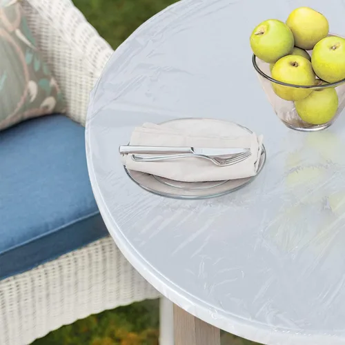 Vista 7 de LUSHVIDA - Mantel ajustable de vinilo para mesa redonda, impermeable y con borde elástico, mantel de plástico