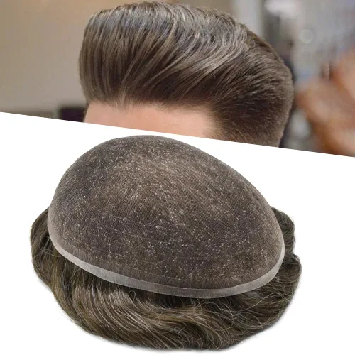 Vista 67 de Toupee para hombres, sistema de reemplazo de piezas de cabello humano real, encaje suizo suave, encaje frontal para hombres, pieza de pelo tipo