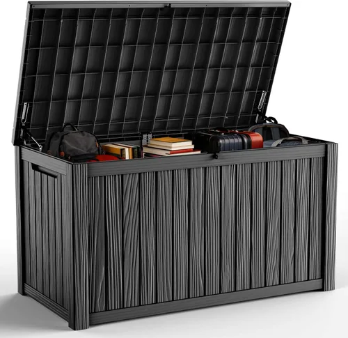 Vista 14 de DRATO Cajas de terraza, caja de almacenamiento al aire libre de 30 galones para cojín de patio, herramientas de jardín, impermeable y resistente a