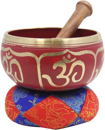 Vista 7 de DharmaObjects - cuenco para cantar el Om de la paz, para meditación relajante de yoga. Juego de almohadilla de seda, juego de martillo de Negro