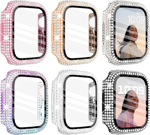 Vista 15 de Wingle Paquete de 6 fundas para Apple Watch de 1.496 pulgadas Series 3, 2, 1 con protector de pantalla, más de 200 diamantes de cristal brillante