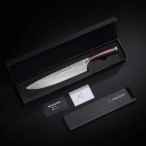 Vista 7 de PAUDIN Cuchillo de chef, cuchillo de cocina afilado de acero inoxidable de alto carbono de 8 pulgadas con mango ergonómico, caja de regalo