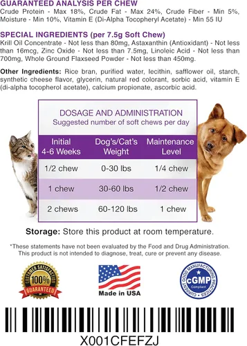 Vista 3 de Masticables suaves de aceite de krill antártico de primera calidad para perros, ricos en omega 3, astaxantina, vitamina E, para piel y pelaje, bajo
