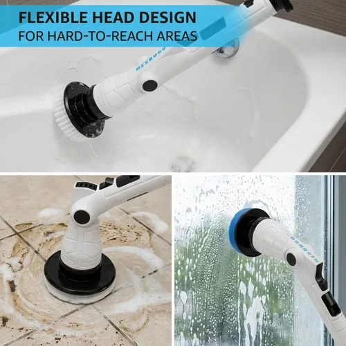 Vista 7 de Limpiador eléctrico giratorio – Limpiador eléctrico inalámbrico con 8 cabezales de cepillo, mango largo ajustable, 3 velocidades para limpieza