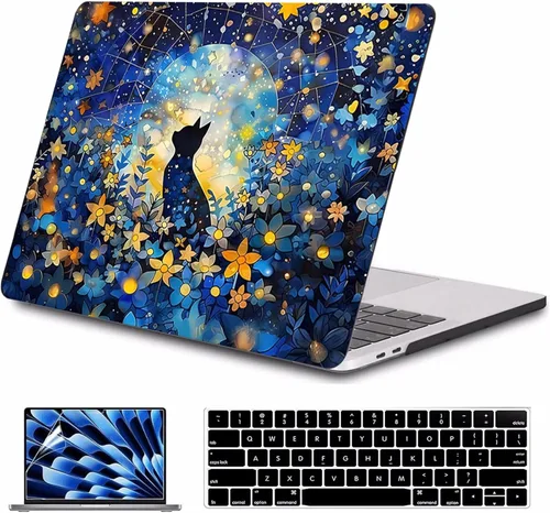 Vista 24 de Compatible con MacBook Air de 15 pulgadas 2025 2024 2023 M4 M3 M2 A3241 A3114 A2941, carcasa rígida de plástico protectora y cubierta de teclado