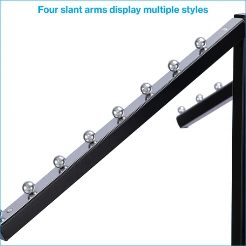 Vista 2 de SSWBasics Black 4 Way Adjustable Clothing Rack with Slanted Arms - Retail Clothing Rack Display - Adjustable Height Arms from 48" to 72" Perfect for