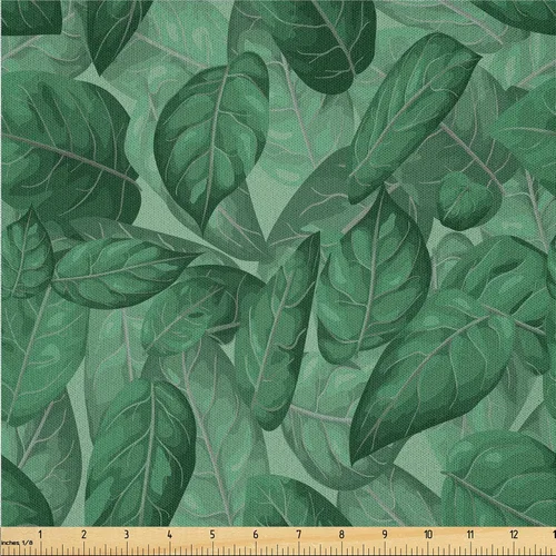 Vista 59 de Ambesonne Ivy Leaves Fabric by The Yard, Contemporary Design of Fantasy Themed Dreamy Leafy Pattern on Dark Back, Microfiber Fabric for Arts and
