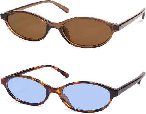 Vista 26 de Gafas de sol retro ovaladas de ojo de gato para mujer, Y2k, gafas de sol estrechas de moda, gafas de sol de diseñador AR82253