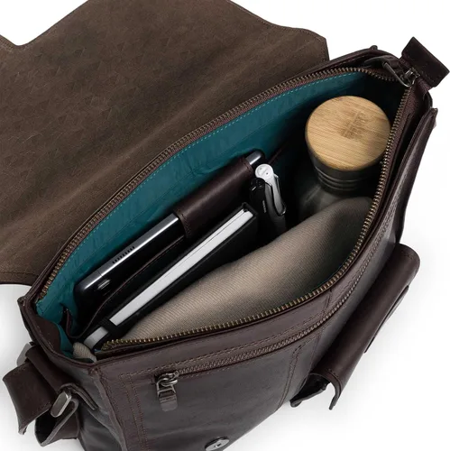 Vista 7 de VELEZ Bandolera de cuero de grano completo marrón + bolso cruzado marrón oscuro para hombre
