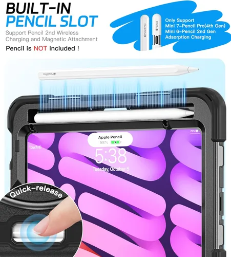 Vista 7 de BRAECNstock Funda para Apple iPad mini 7 (A17 Pro) 2024/Mini 6 2021 de 8.3 pulgadas, protección resistente con protector de pantalla, soporte