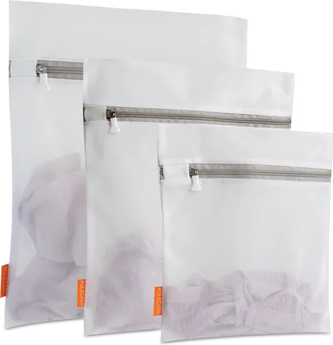 Polecasa 3 bolsas de malla para lavandería con cremallera resistente para prendas delicadas, lencería, brasieres, ropa de bebé (1 grande, 1 mediano,