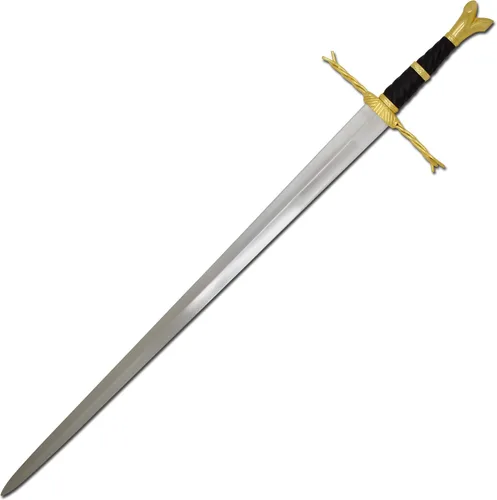 Vista 2 de Medieval Warrior Espada larga con mango de oro Writhen de rama alemana del siglo XV y media espada con vaina de cuero real
