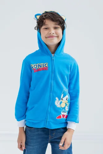 Vista 2 de SEGA Sonic the Hedgehog Shadow Knuckles - Sudadera con capucha y cremallera para niños pequeños y grandes
