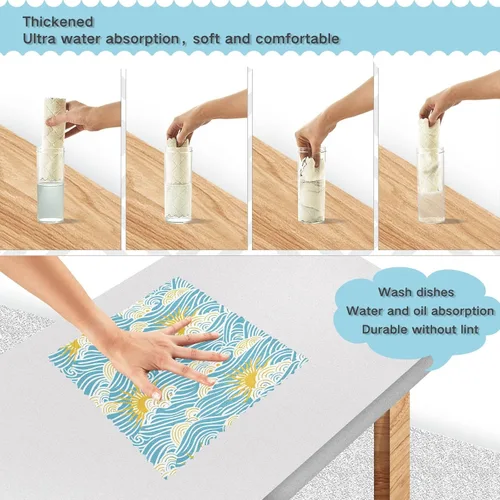 Vista 4 de Toallas retro con ondas de sol para secar platos, paquete de 6 toallas de mano de algodón para decoración de cocina, tallas para ropa de 11 x 11
