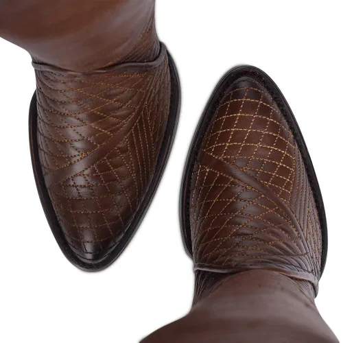 Vista 7 de Bota Cuadra Mujer en Piel Genuina con Cremallera y Elástico Marrón