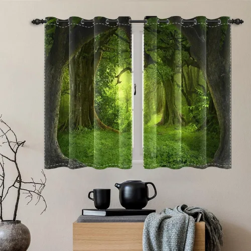 Vista 127 de Cortinas opacas para ventana con vista de cascada, día soleado, amanecer, primavera, paisaje natural, cortinas de ventana con aislamiento térmico